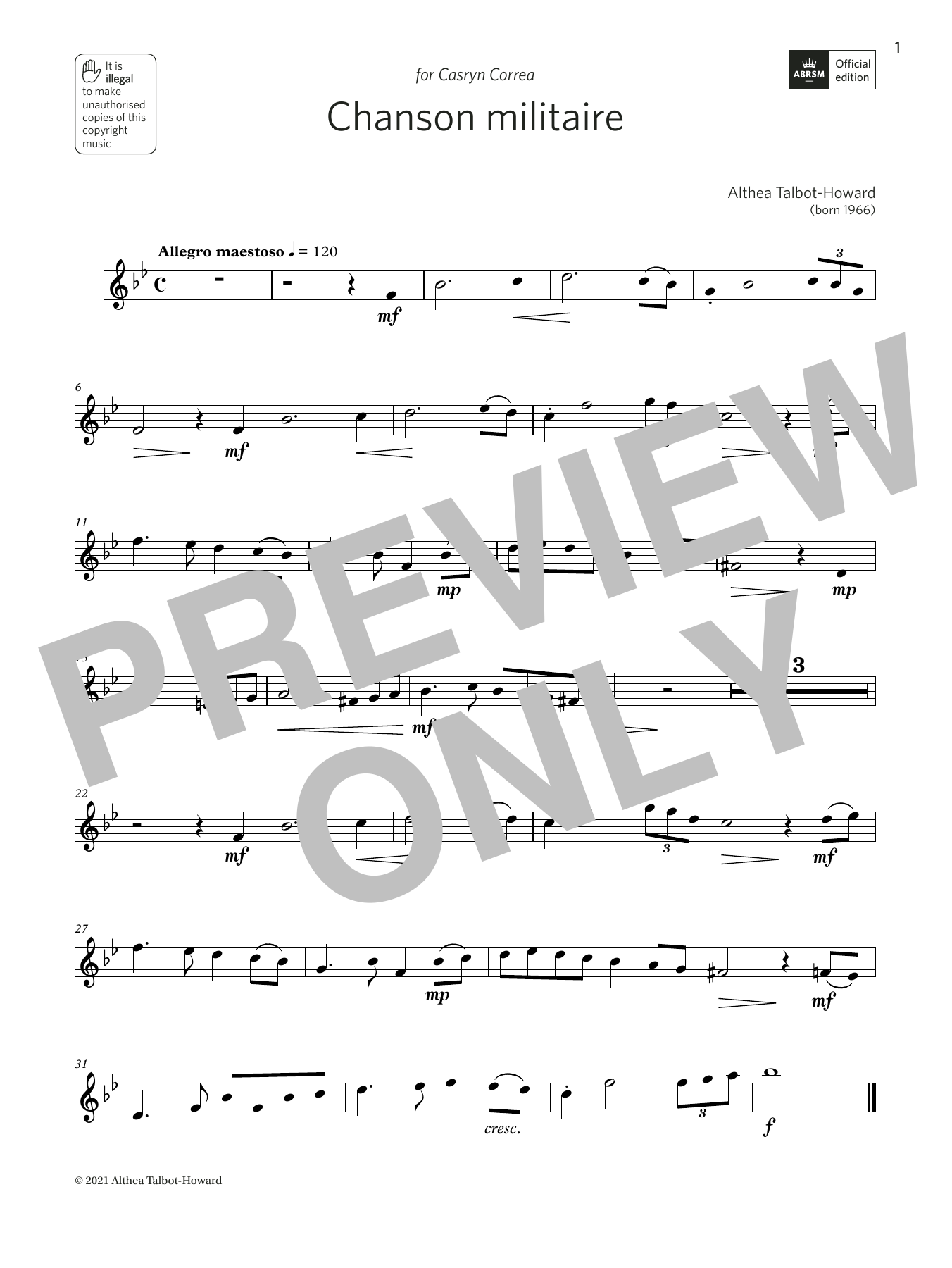 Althea Talbot-Howard Chanson Militaire (Grade 3 List A8 from the ABRSM Oboe syllabus from 2022) sheet music notes and chords arranged for Oboe Solo