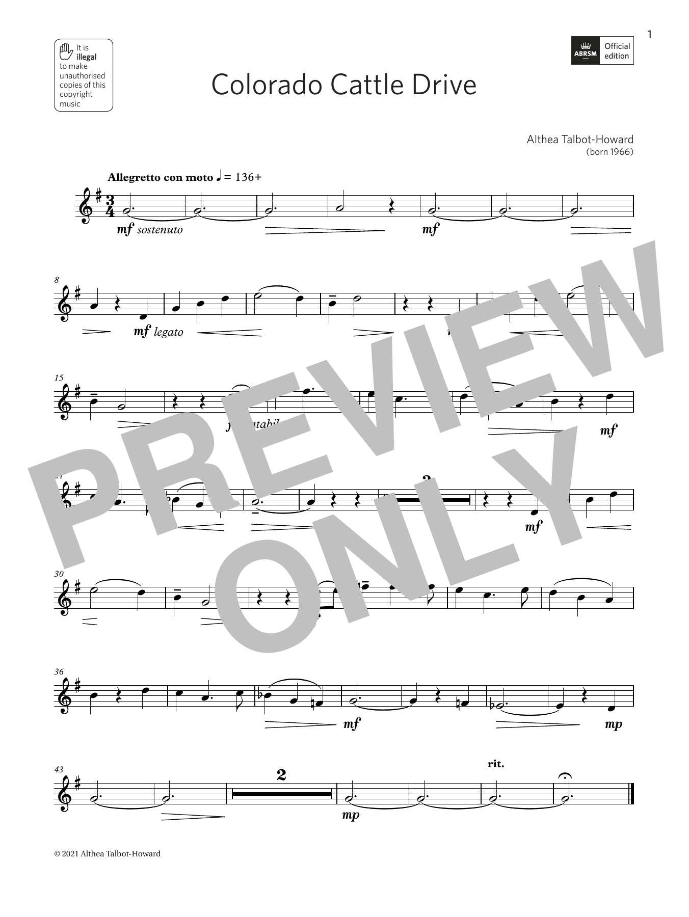 Althea Talbot-Howard Colorado Cattle Drive (Grade 2 List B8 from the ABRSM Oboe syllabus from 2022) sheet music notes and chords arranged for Oboe Solo