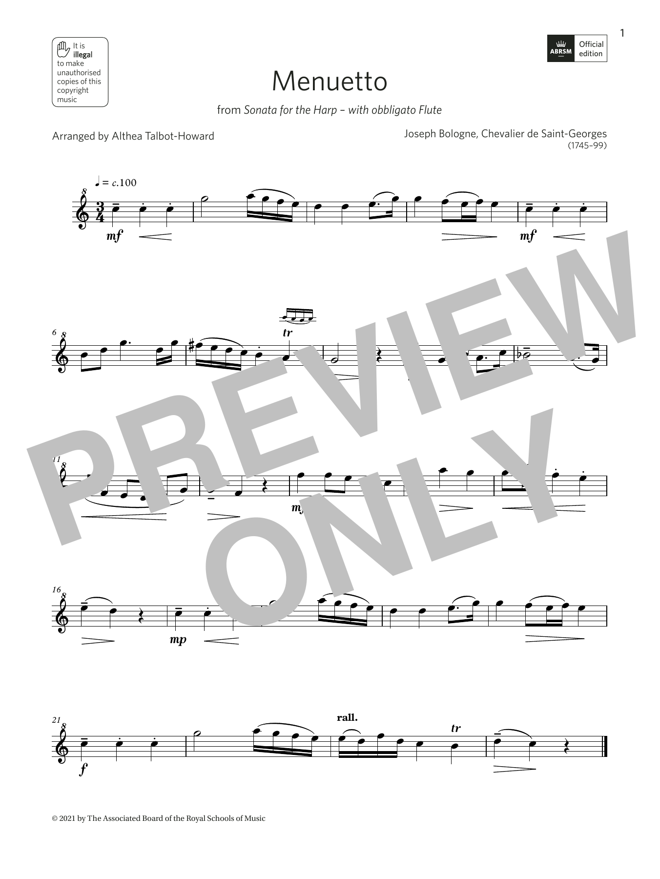 Althea Talbot-Howard Menuetto from Sonata for the Harp (Grade 2 A6 from the ABRSM Descant Recorder syllabus from 2022) sheet music notes and chords arranged for Recorder