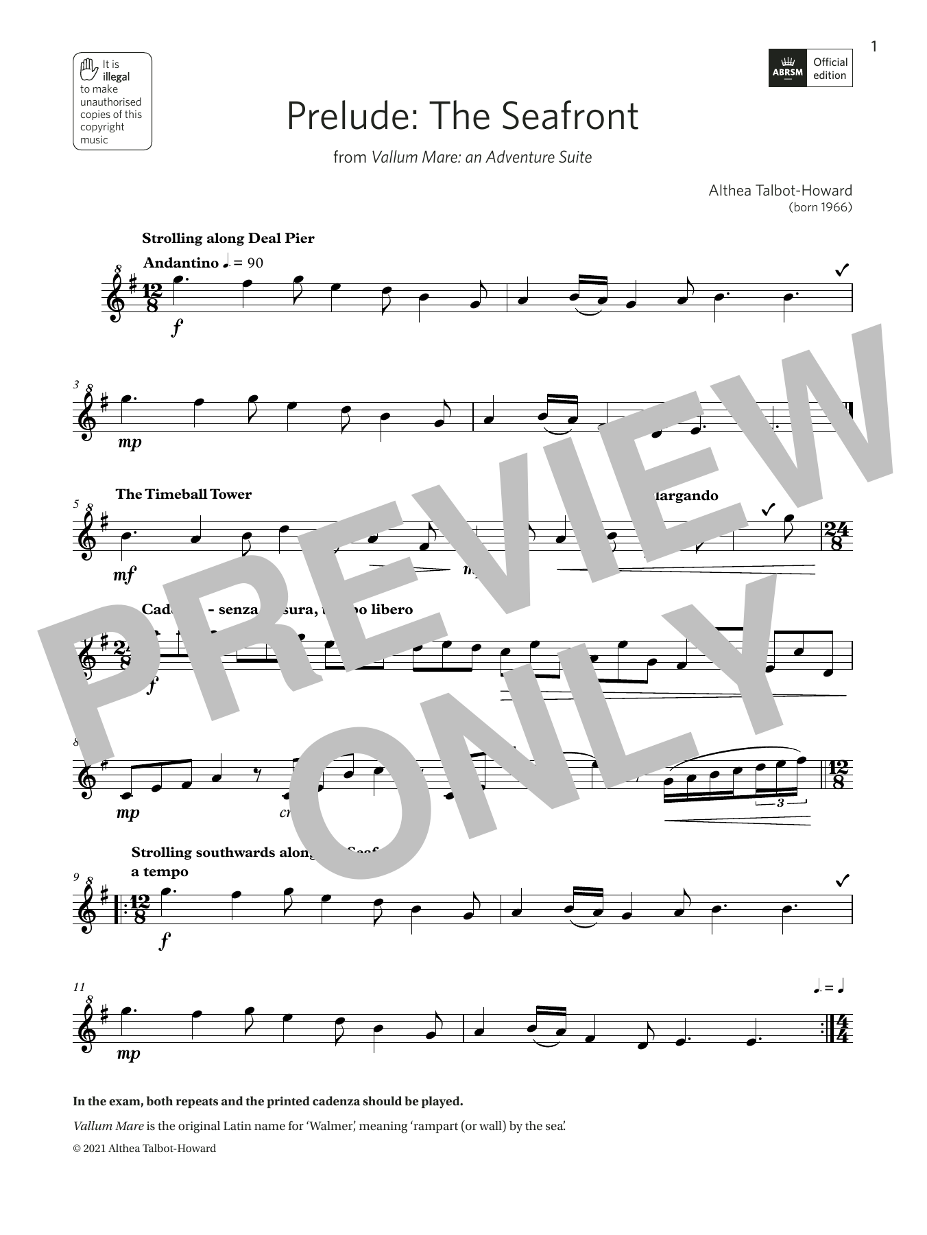 Althea Talbot-Howard Prelude: The Seafront (Grade 5 List B8 from the ABRSM Descant Recorder syllabus from 2022) sheet music notes and chords arranged for Recorder