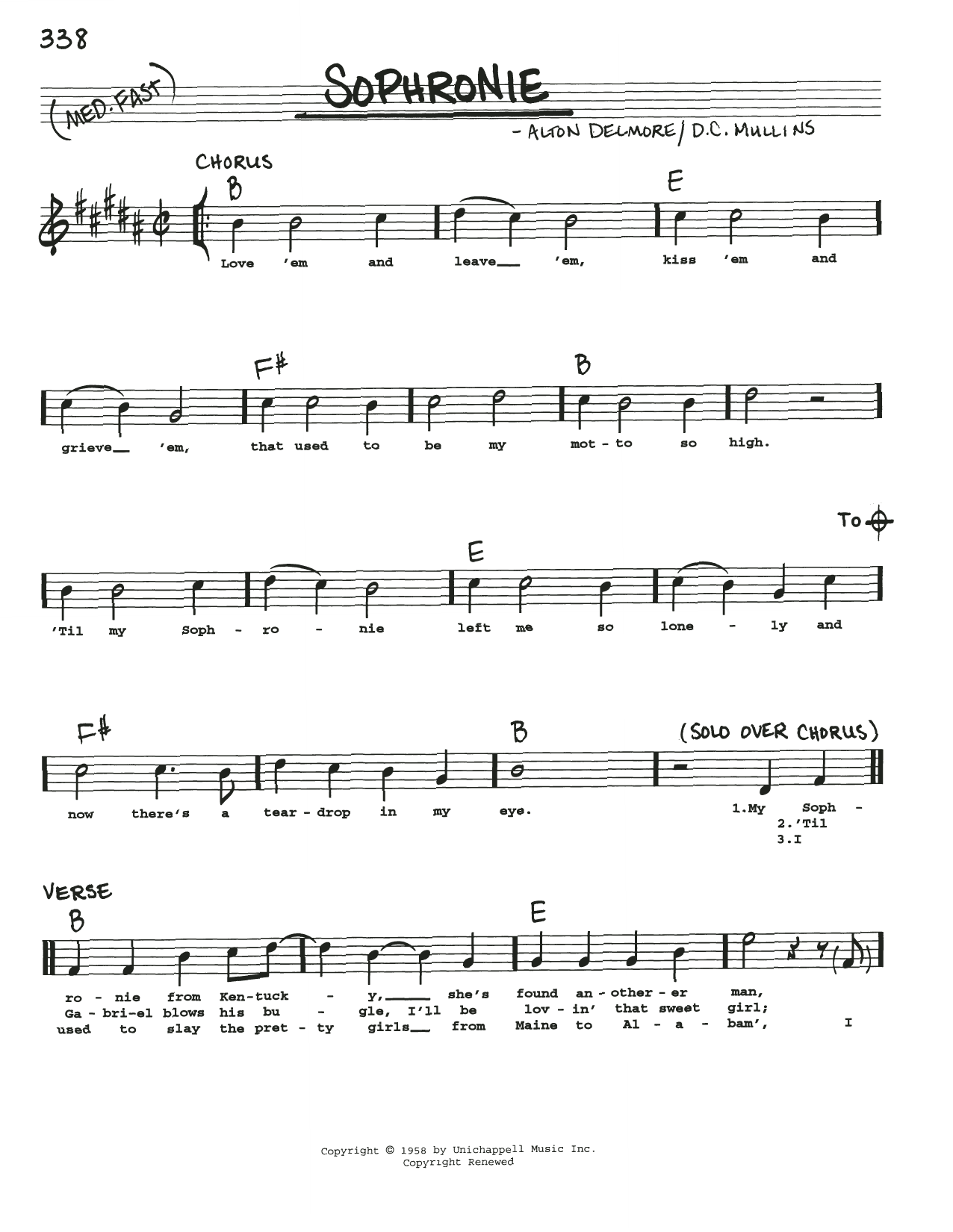 Alton Delmore Sophronie sheet music notes and chords arranged for Real Book – Melody, Lyrics & Chords