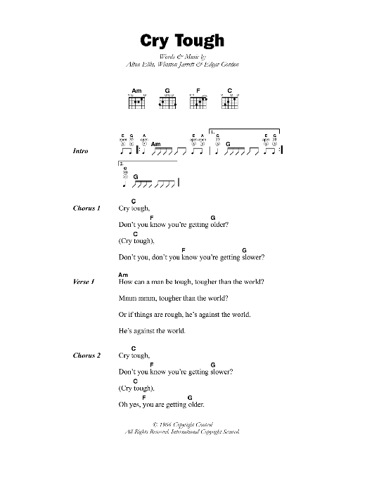 Alton Ellis Cry Tough sheet music notes and chords arranged for Guitar Chords/Lyrics