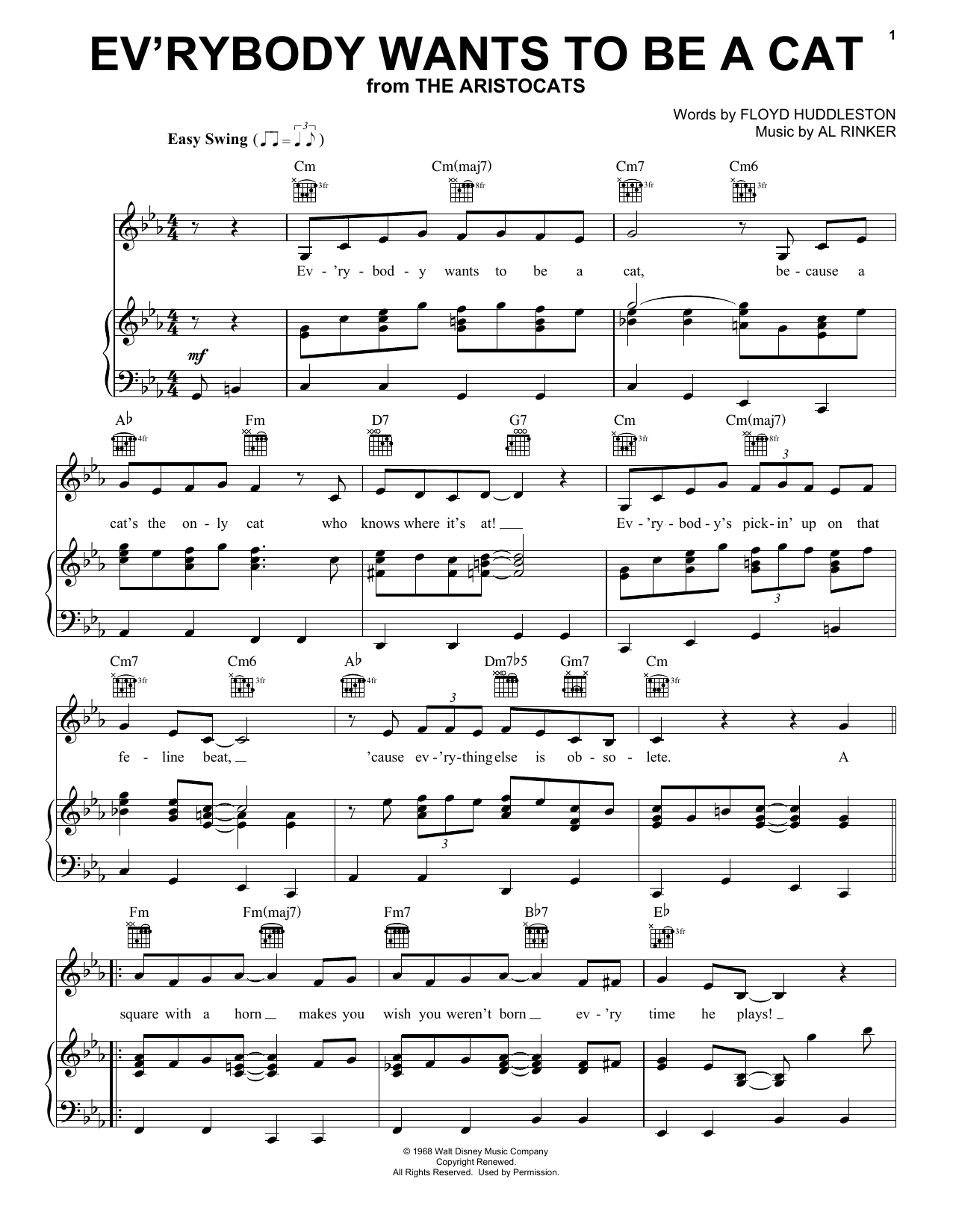 Al Rinker Ev'rybody Wants To Be A Cat sheet music notes and chords arranged for Piano, Vocal & Guitar Chords (Right-Hand Melody)