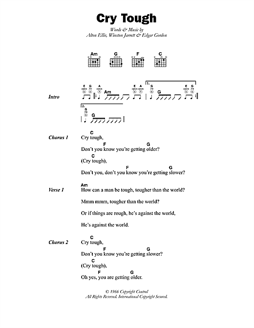 Alton Ellis Cry Tough sheet music notes and chords arranged for Guitar Chords/Lyrics