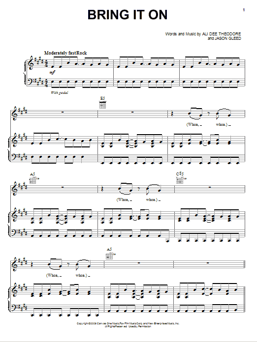 Alvin And The Chipmunks Bring It On sheet music notes and chords arranged for Piano, Vocal & Guitar Chords (Right-Hand Melody)