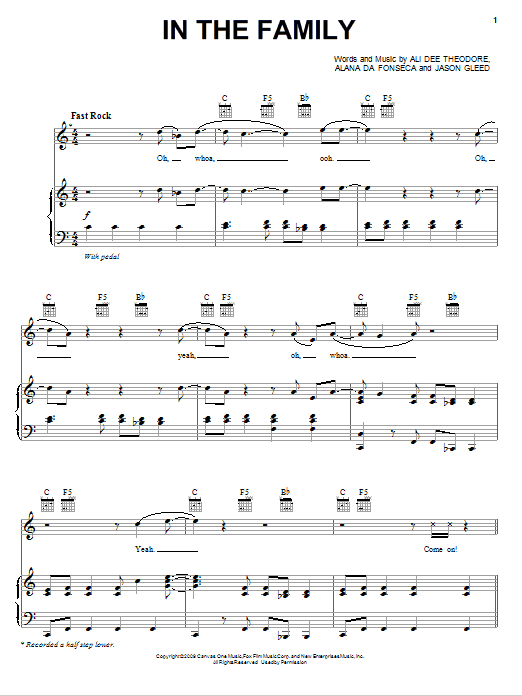 Alvin And The Chipmunks In The Family sheet music notes and chords arranged for Piano, Vocal & Guitar Chords (Right-Hand Melody)