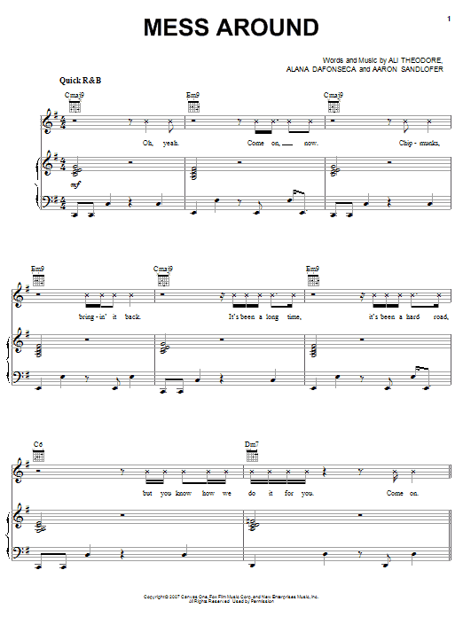 Alvin And The Chipmunks Mess Around sheet music notes and chords arranged for Piano, Vocal & Guitar Chords (Right-Hand Melody)