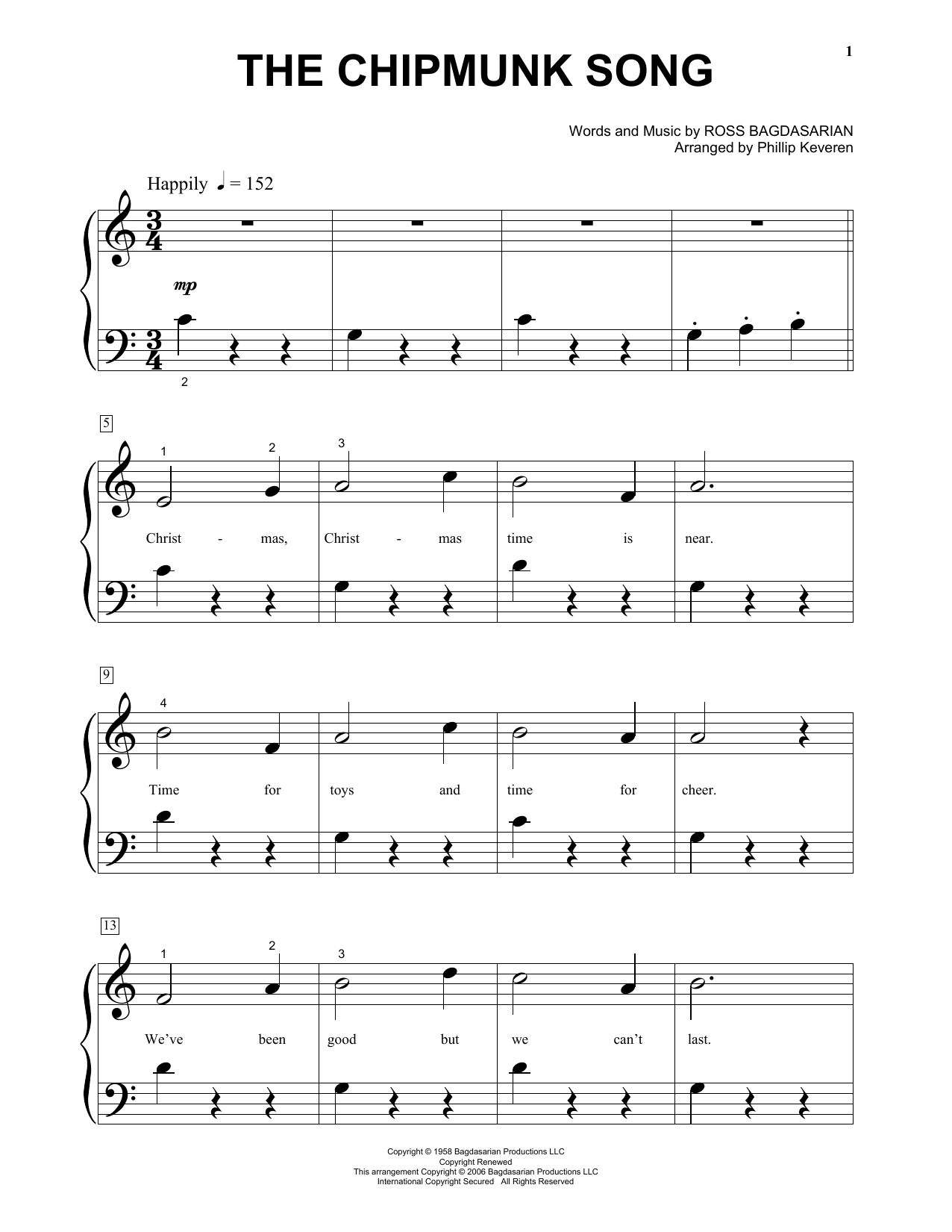 Alvin And The Chipmunks The Chipmunk Song (arr. Phillip Keveren) sheet music notes and chords arranged for Big Note Piano