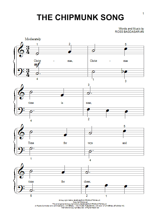 Alvin And The Chipmunks The Chipmunk Song sheet music notes and chords arranged for ChordBuddy