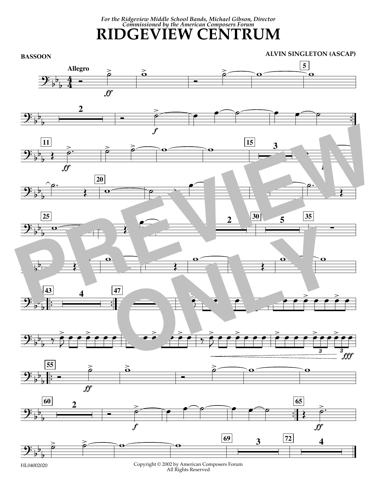 Alvin Singleton Ridgeview Centrum - Bassoon sheet music notes and chords arranged for Concert Band