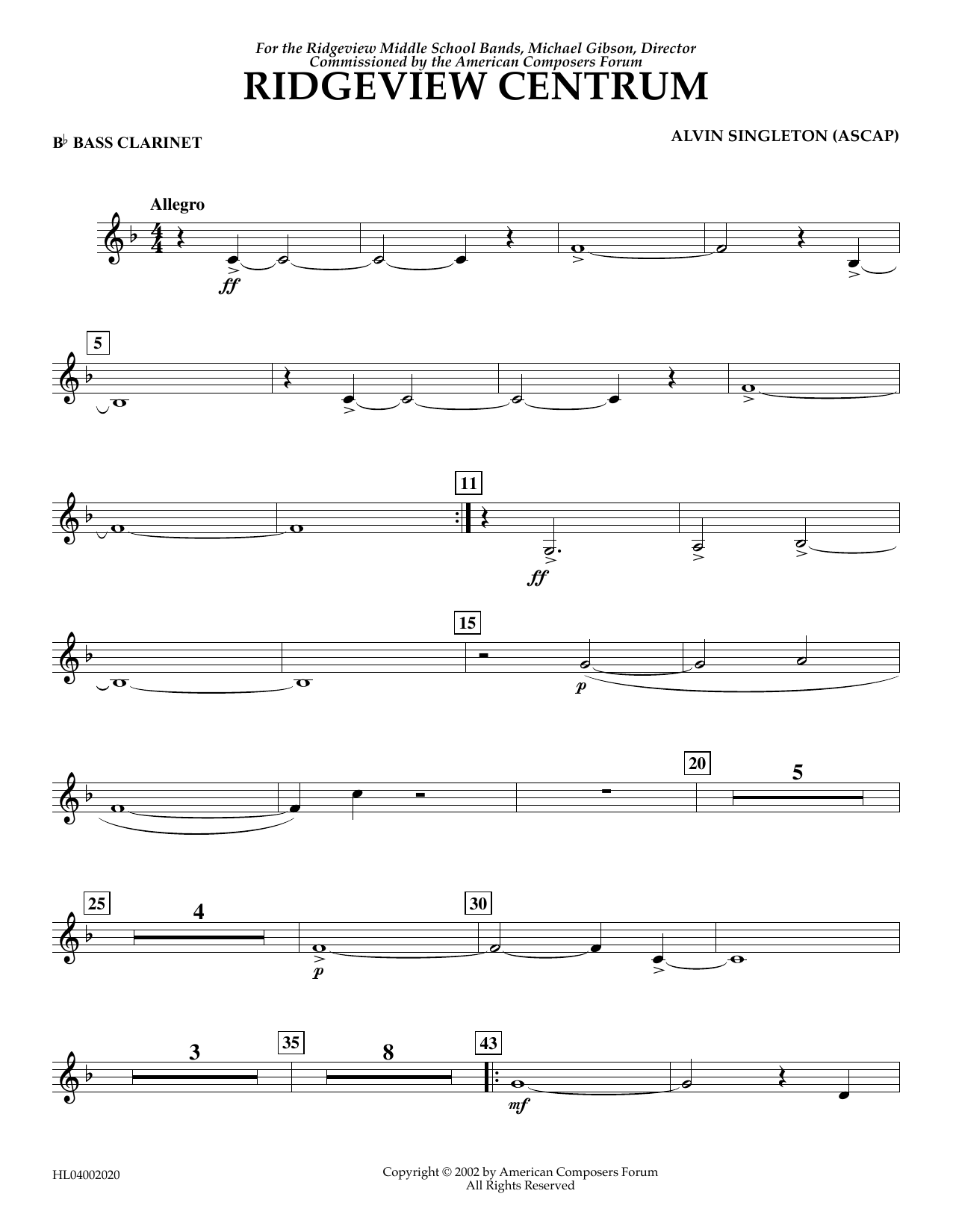 Alvin Singleton Ridgeview Centrum - Bb Bass Clarinet sheet music notes and chords arranged for Concert Band