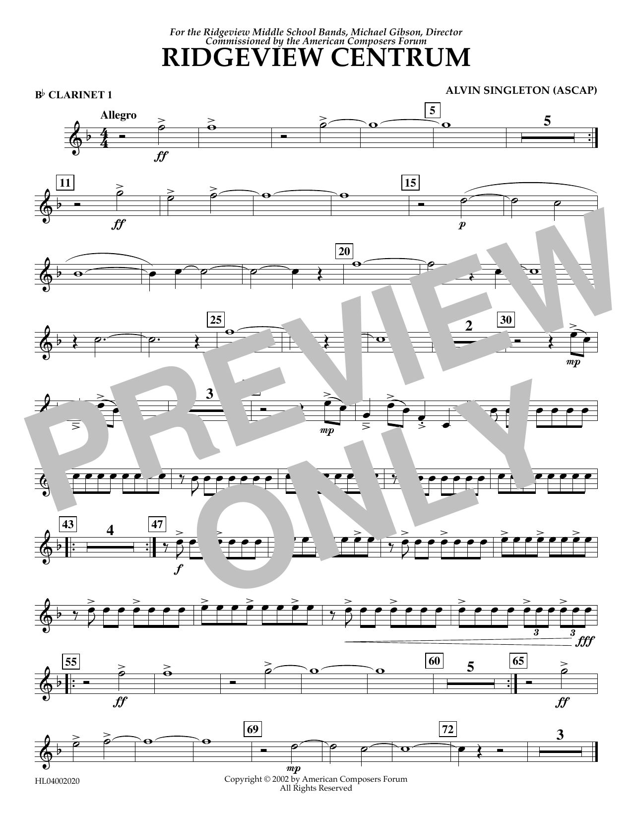 Alvin Singleton Ridgeview Centrum - Bb Clarinet 1 sheet music notes and chords arranged for Concert Band
