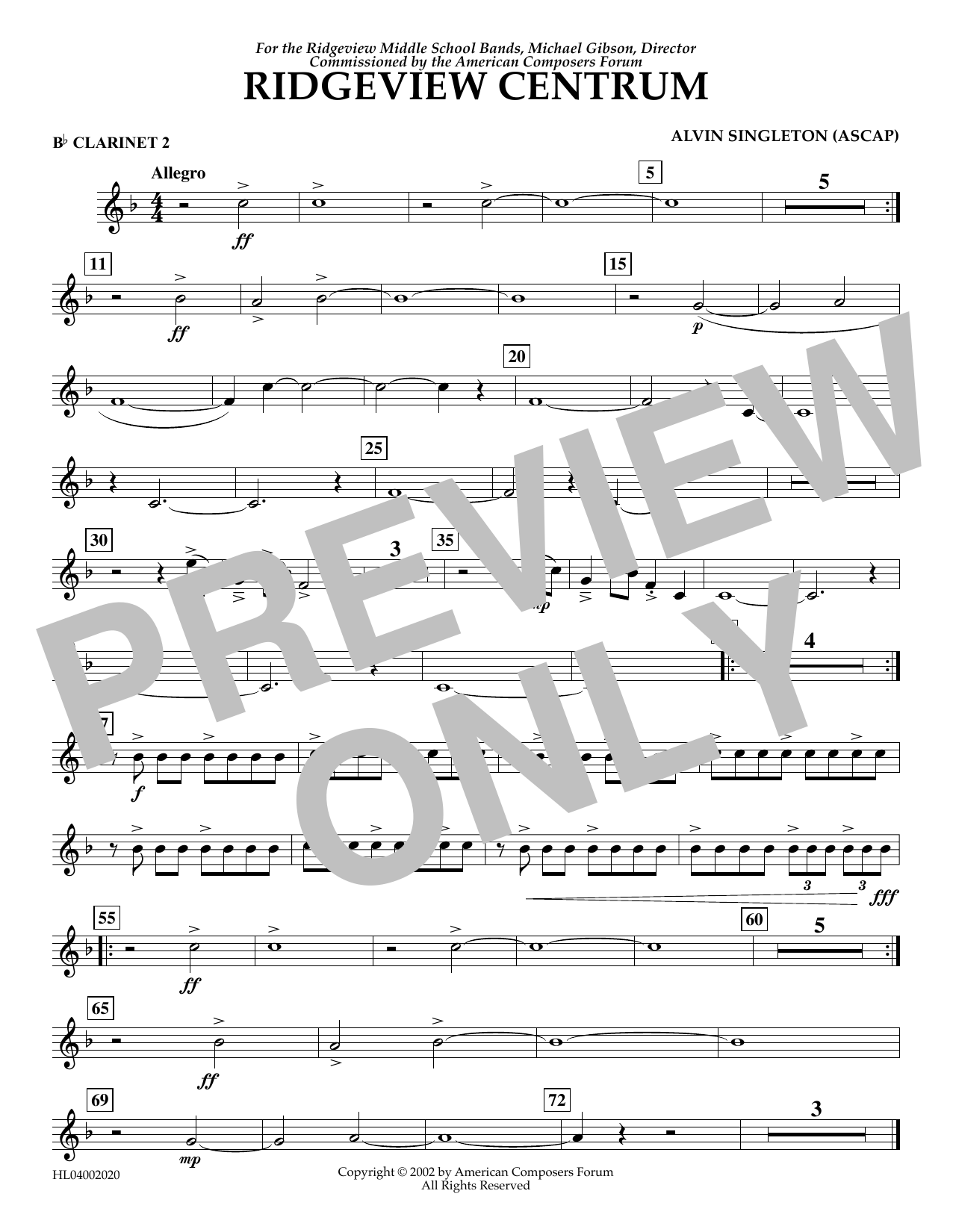 Alvin Singleton Ridgeview Centrum - Bb Clarinet 2 sheet music notes and chords arranged for Concert Band