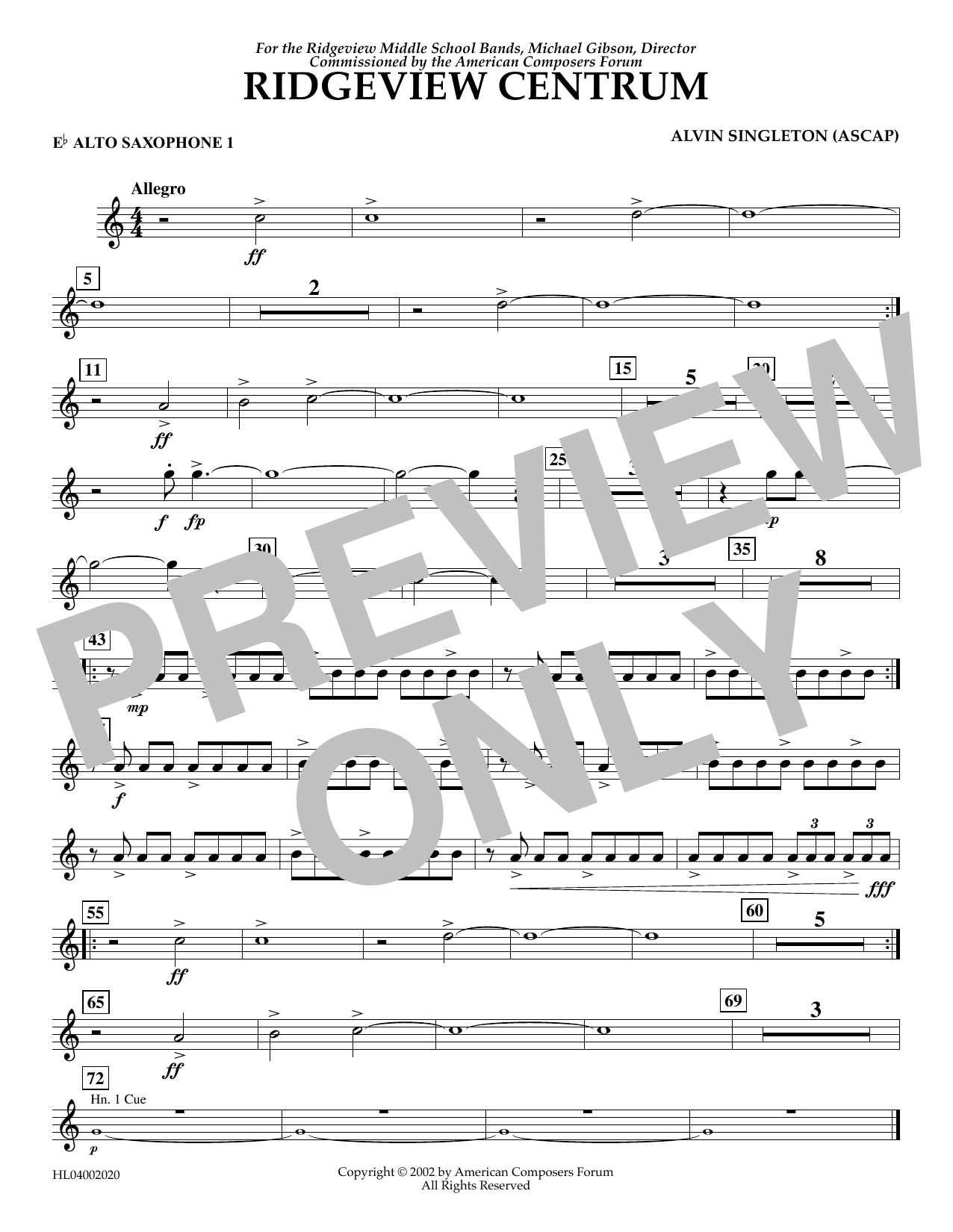 Alvin Singleton Ridgeview Centrum - Eb Alto Sax 1 sheet music notes and chords arranged for Concert Band