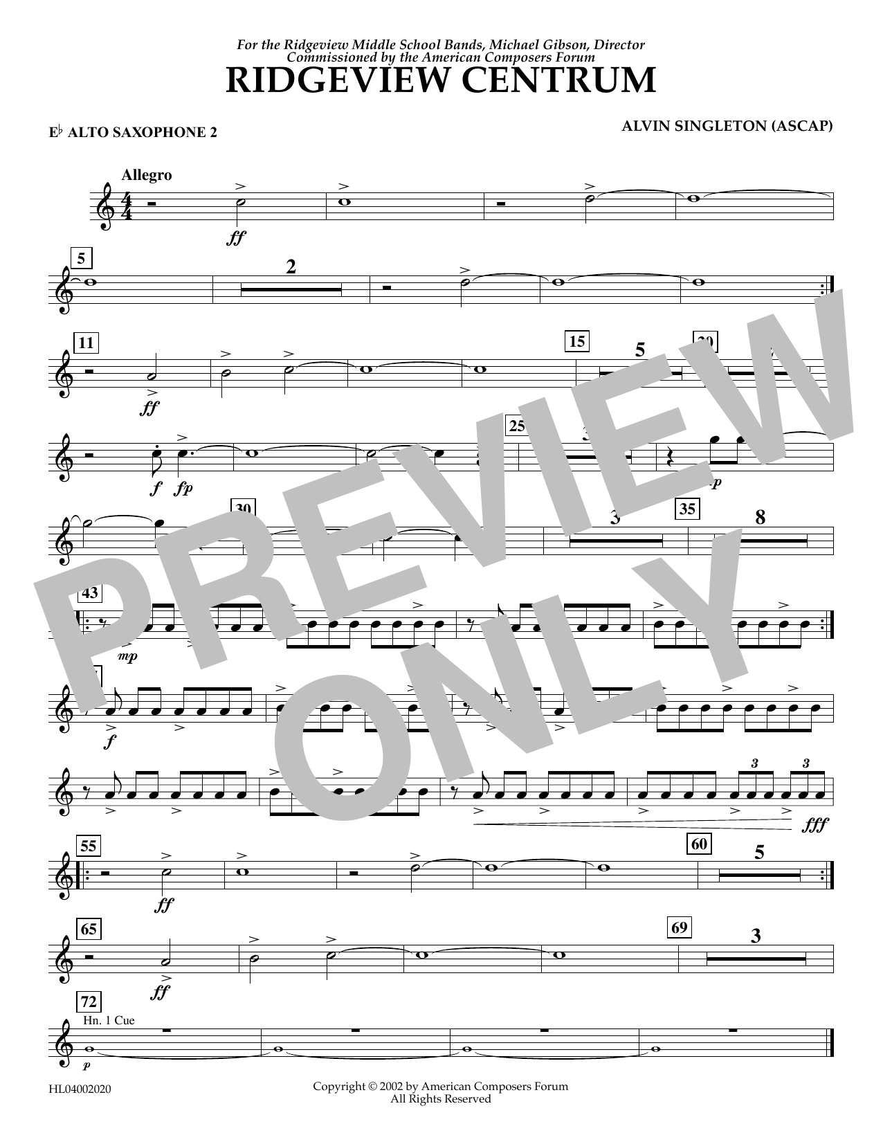 Alvin Singleton Ridgeview Centrum - Eb Alto Sax 2 sheet music notes and chords arranged for Concert Band