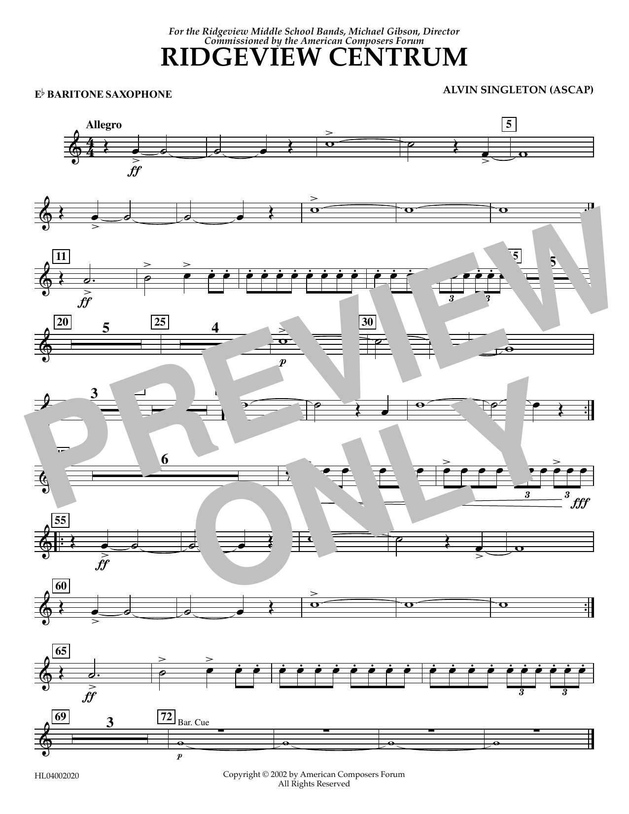 Alvin Singleton Ridgeview Centrum - Eb Baritone Saxophone sheet music notes and chords arranged for Concert Band