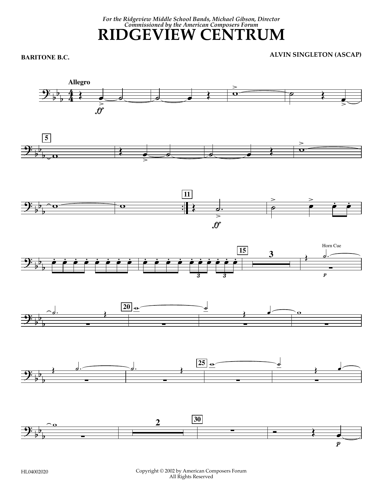 Alvin Singleton Ridgeview Centrum - Euphonium in Bass Clef sheet music notes and chords arranged for Concert Band