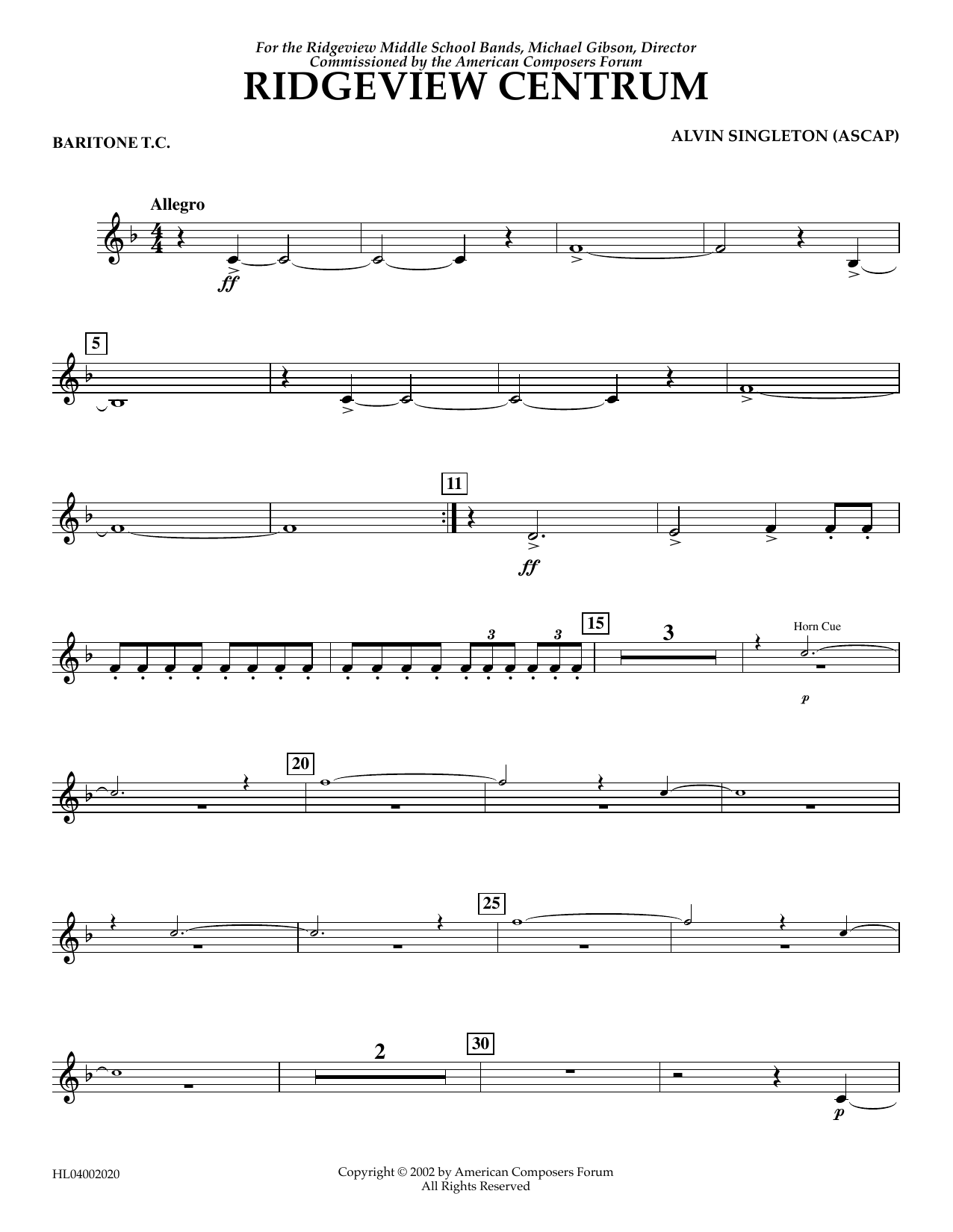 Alvin Singleton Ridgeview Centrum - Euphonium in Treble Clef sheet music notes and chords arranged for Concert Band