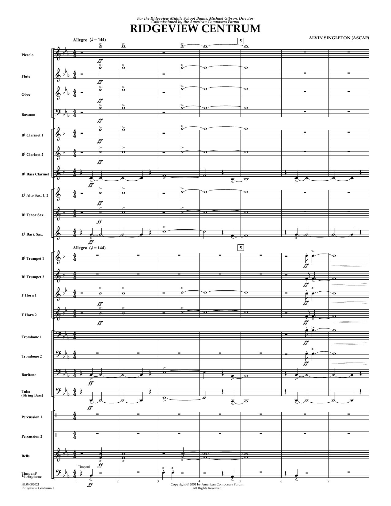 Alvin Singleton Ridgeview Centrum - Full Score sheet music notes and chords arranged for Concert Band