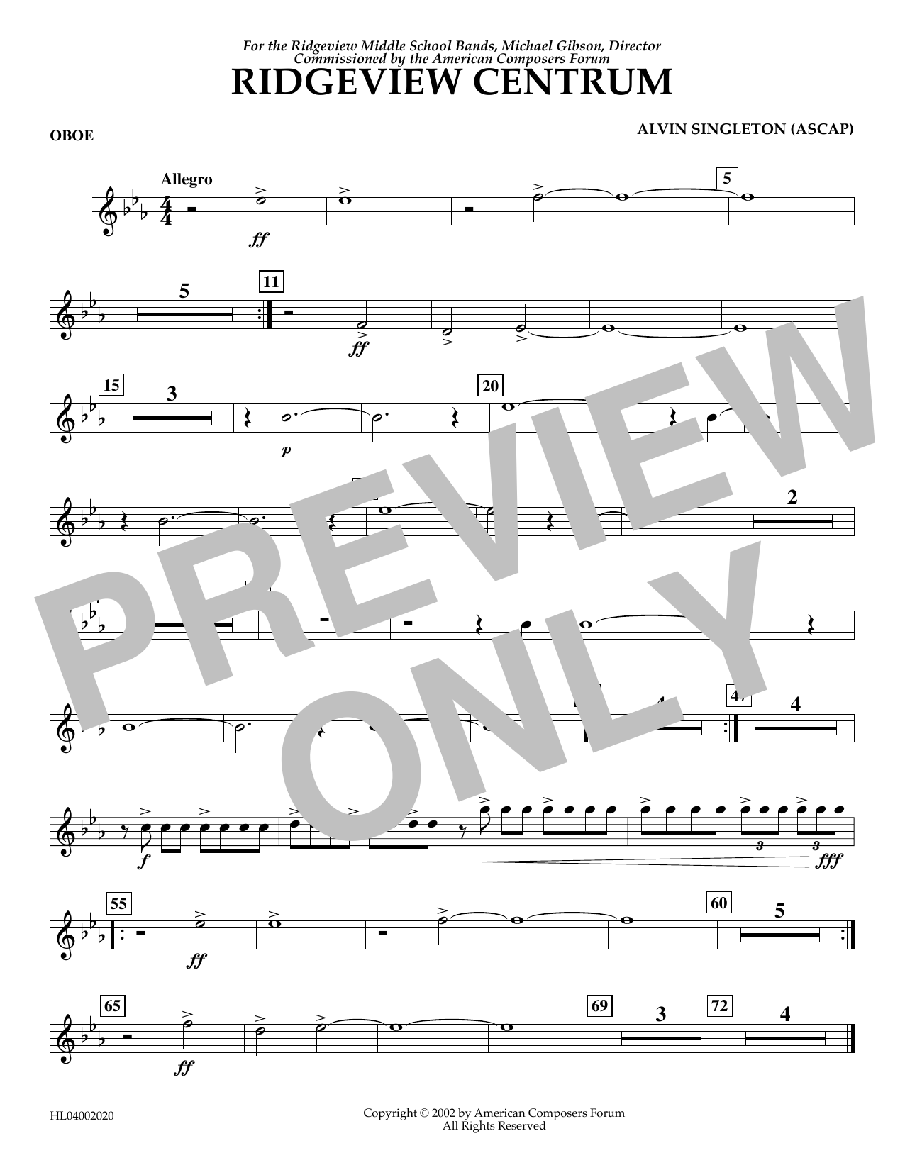 Alvin Singleton Ridgeview Centrum - Oboe sheet music notes and chords arranged for Concert Band