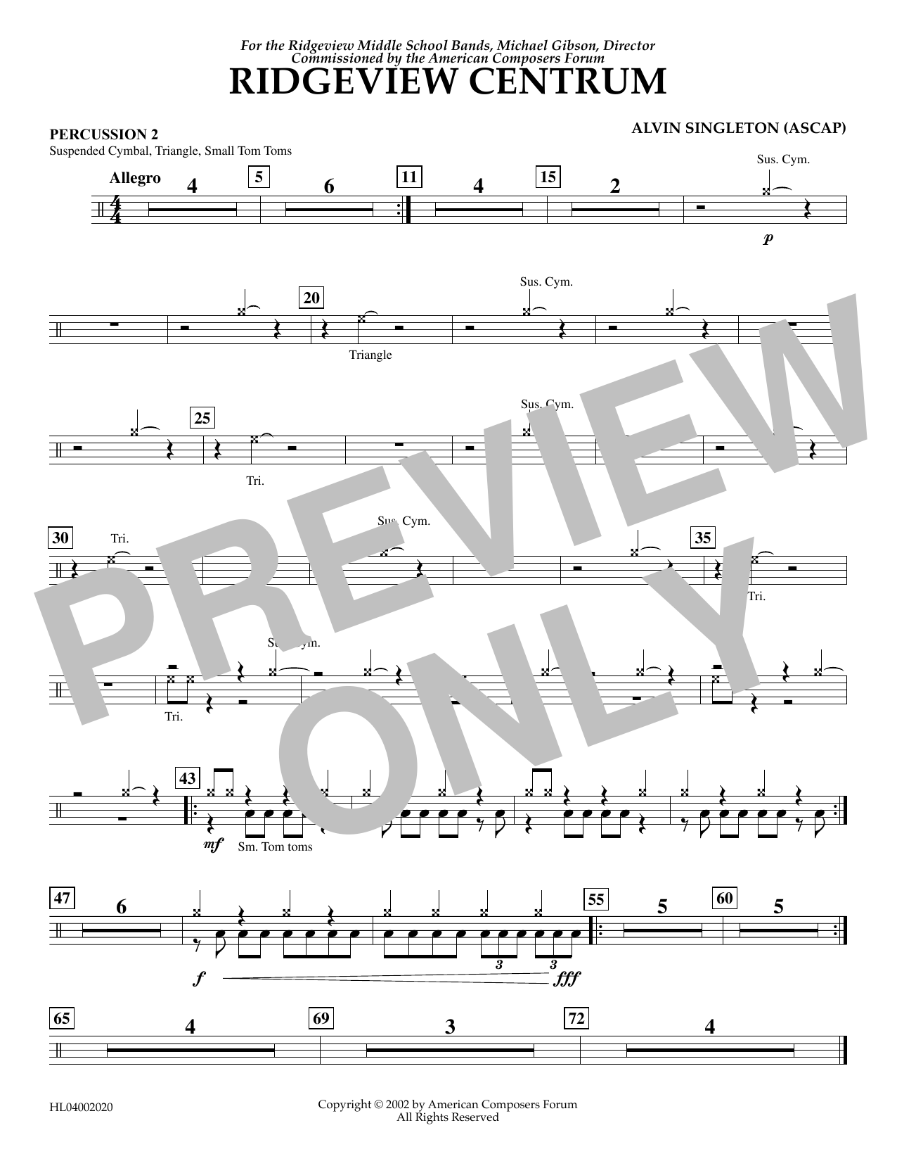 Alvin Singleton Ridgeview Centrum - Percussion 2 sheet music notes and chords arranged for Concert Band