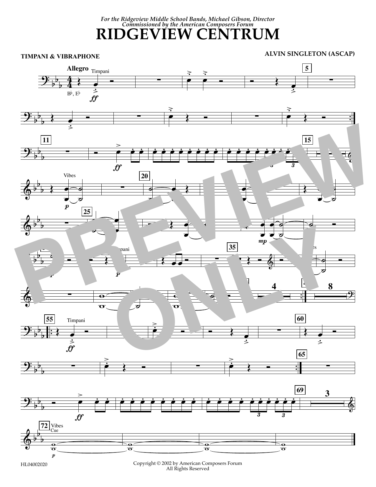 Alvin Singleton Ridgeview Centrum - Timpani, Vibraphone sheet music notes and chords arranged for Concert Band