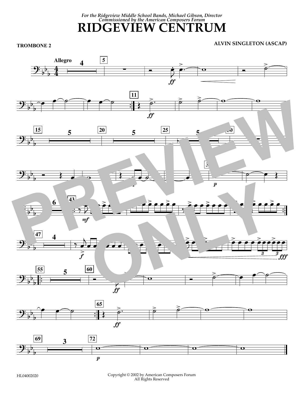 Alvin Singleton Ridgeview Centrum - Trombone 2 sheet music notes and chords arranged for Concert Band