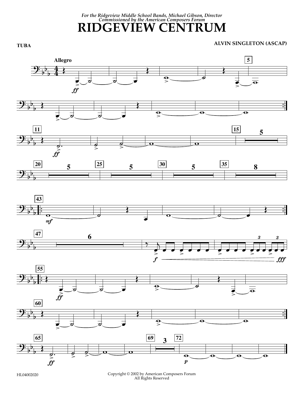 Alvin Singleton Ridgeview Centrum - Tuba sheet music notes and chords arranged for Concert Band