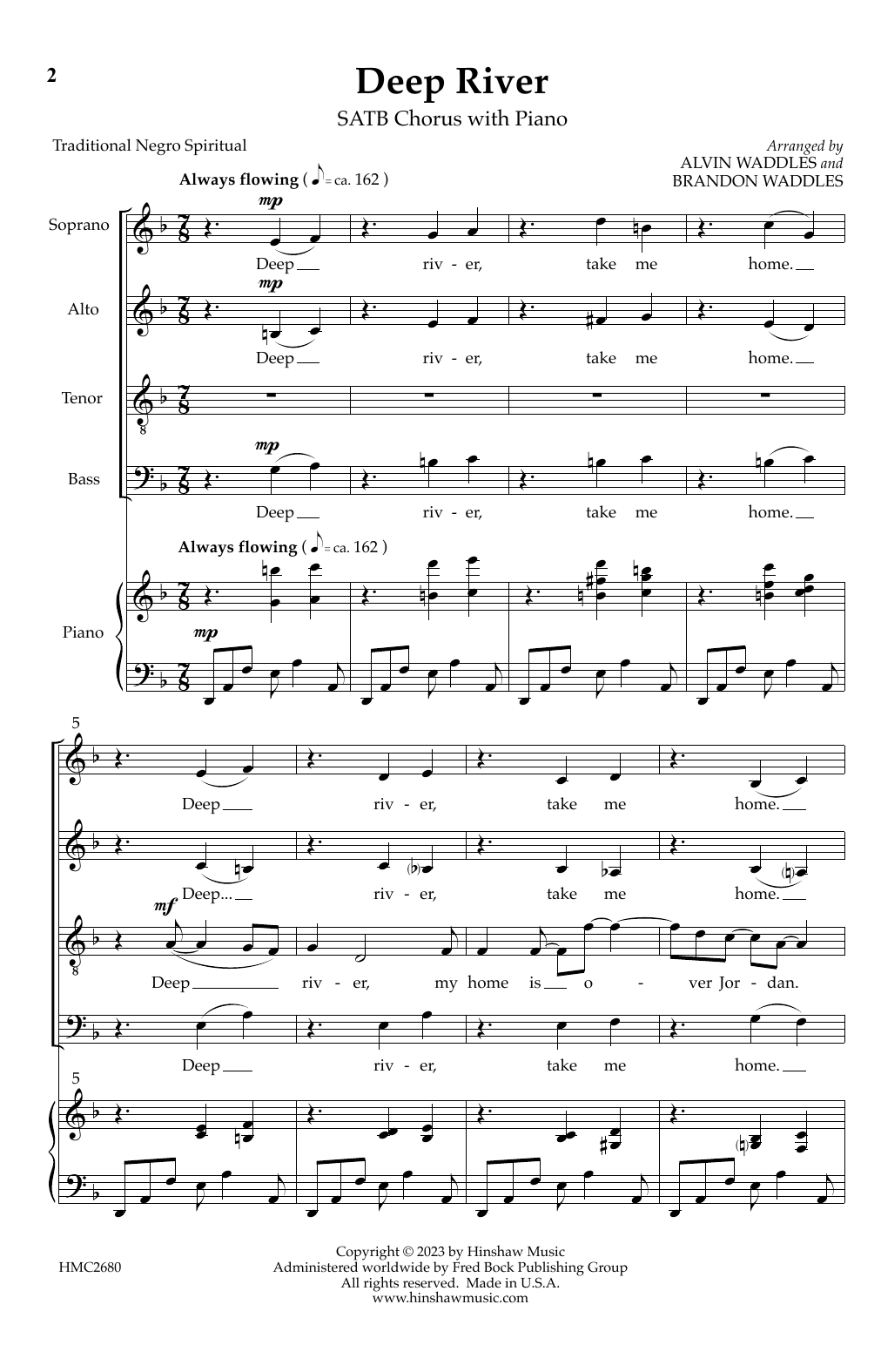 Alvin Waddles & Brandon Waddles Deep River sheet music notes and chords arranged for SATB Choir