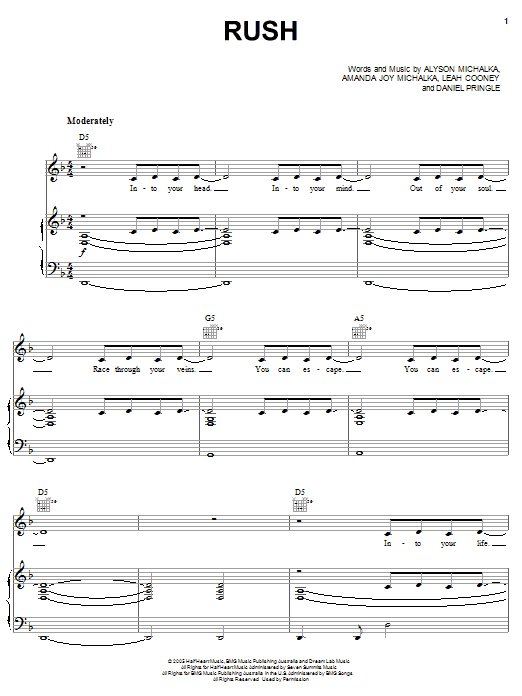 Aly & AJ Rush sheet music notes and chords arranged for Piano, Vocal & Guitar Chords (Right-Hand Melody)