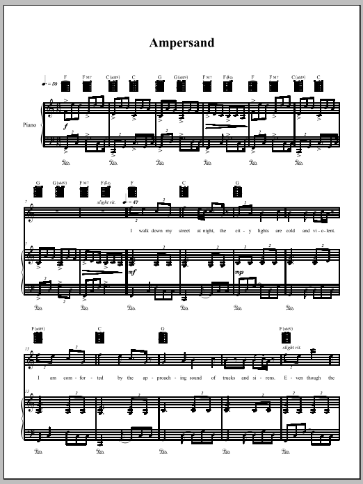 Amanda Palmer Ampersand sheet music notes and chords arranged for Piano, Vocal & Guitar Chords (Right-Hand Melody)
