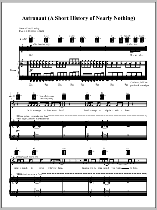 Amanda Palmer Astronaut sheet music notes and chords arranged for Piano, Vocal & Guitar Chords (Right-Hand Melody)