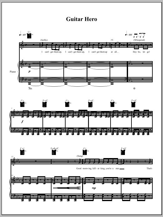 Amanda Palmer Guitar Hero sheet music notes and chords arranged for Piano, Vocal & Guitar Chords (Right-Hand Melody)