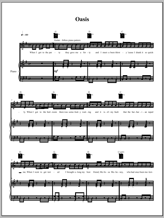 Amanda Palmer Oasis sheet music notes and chords arranged for Piano, Vocal & Guitar Chords (Right-Hand Melody)
