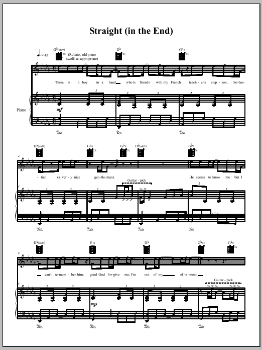 Amanda Palmer Straight (In The End) sheet music notes and chords arranged for Piano, Vocal & Guitar Chords (Right-Hand Melody)