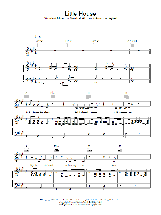 Amanda Seyfried Little House sheet music notes and chords arranged for Piano, Vocal & Guitar Chords