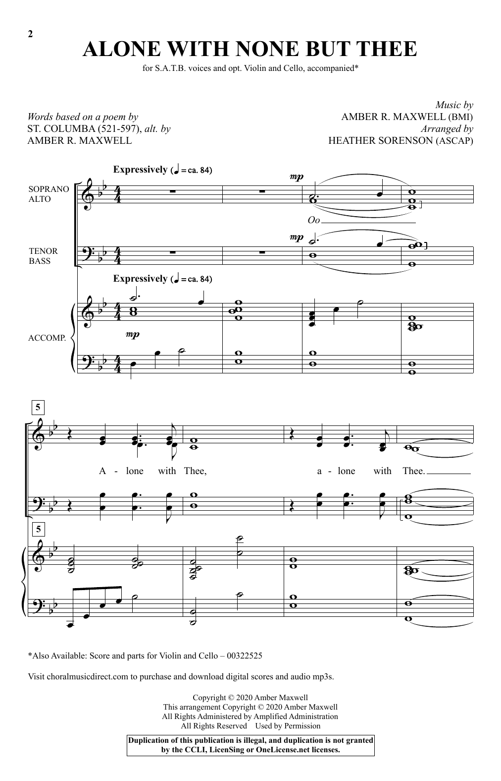 Amber R. Maxwell Alone With None But Thee (arr. Heather Sorenson) sheet music notes and chords arranged for SATB Choir