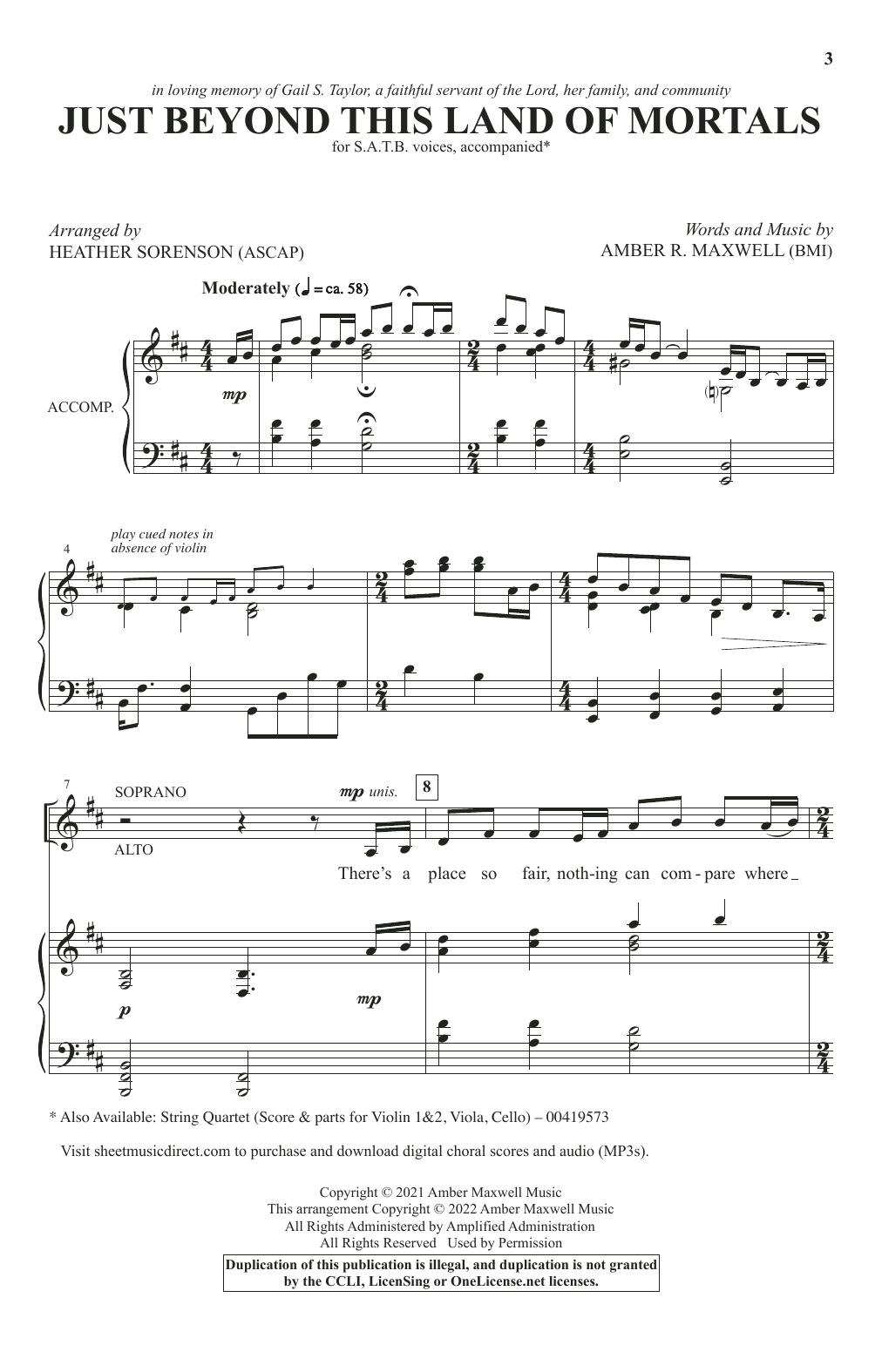 Amber R. Maxwell Just Beyond This Land Of Mortals (arr. Heather Sorenson) sheet music notes and chords arranged for SATB Choir