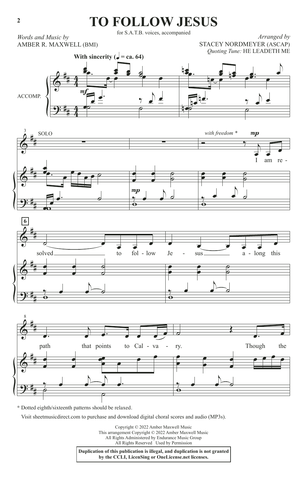 Amber R. Maxwell To Follow Jesus (arr. Stacey Nordmeyer) sheet music notes and chords arranged for SATB Choir