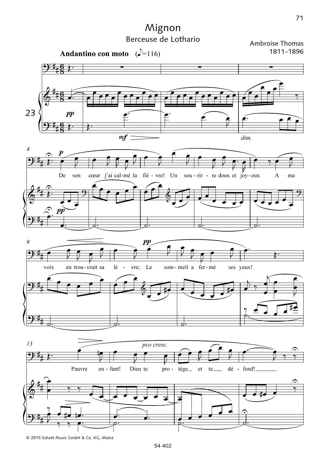 Ambroise Thomas De son coeur j'ai calmé la fièvre! sheet music notes and chords arranged for Piano & Vocal