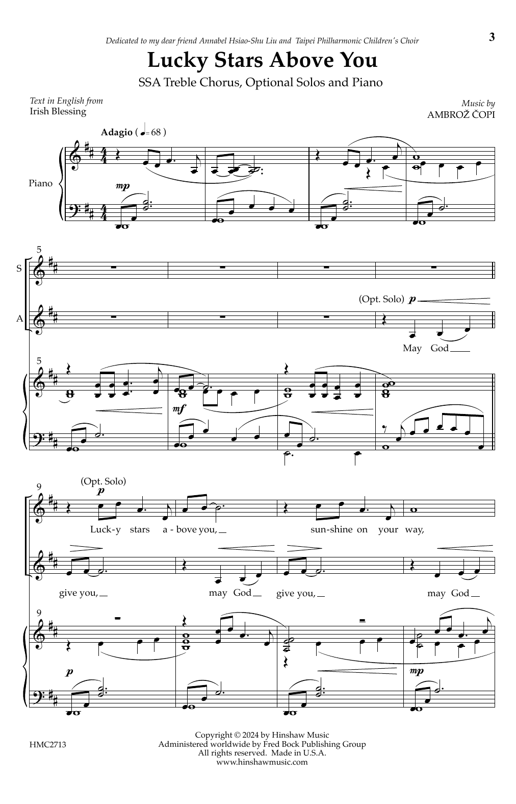 Ambroz Copi Lucky Stars Above You sheet music notes and chords arranged for Choir
