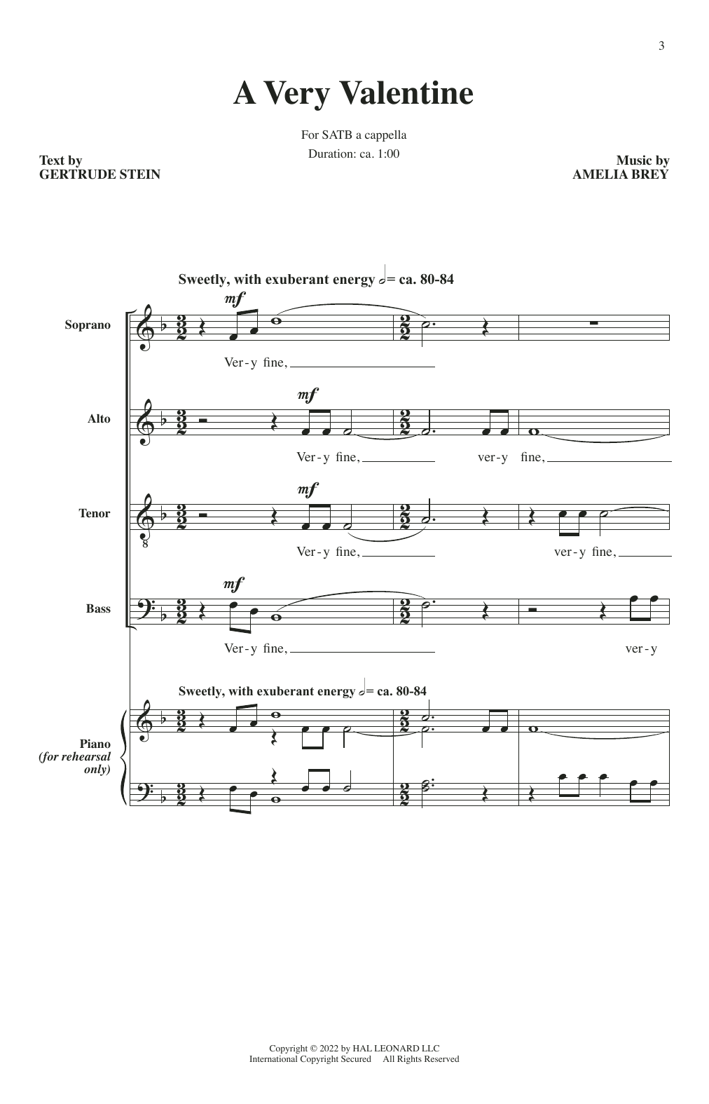 Amelia Brey A Very Valentine sheet music notes and chords arranged for SATB Choir