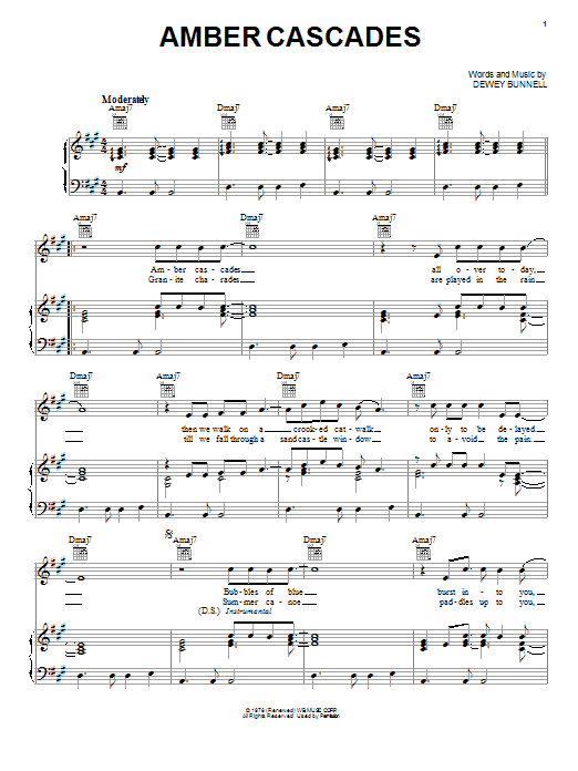 America Amber Cascades sheet music notes and chords arranged for Piano, Vocal & Guitar Chords (Right-Hand Melody)