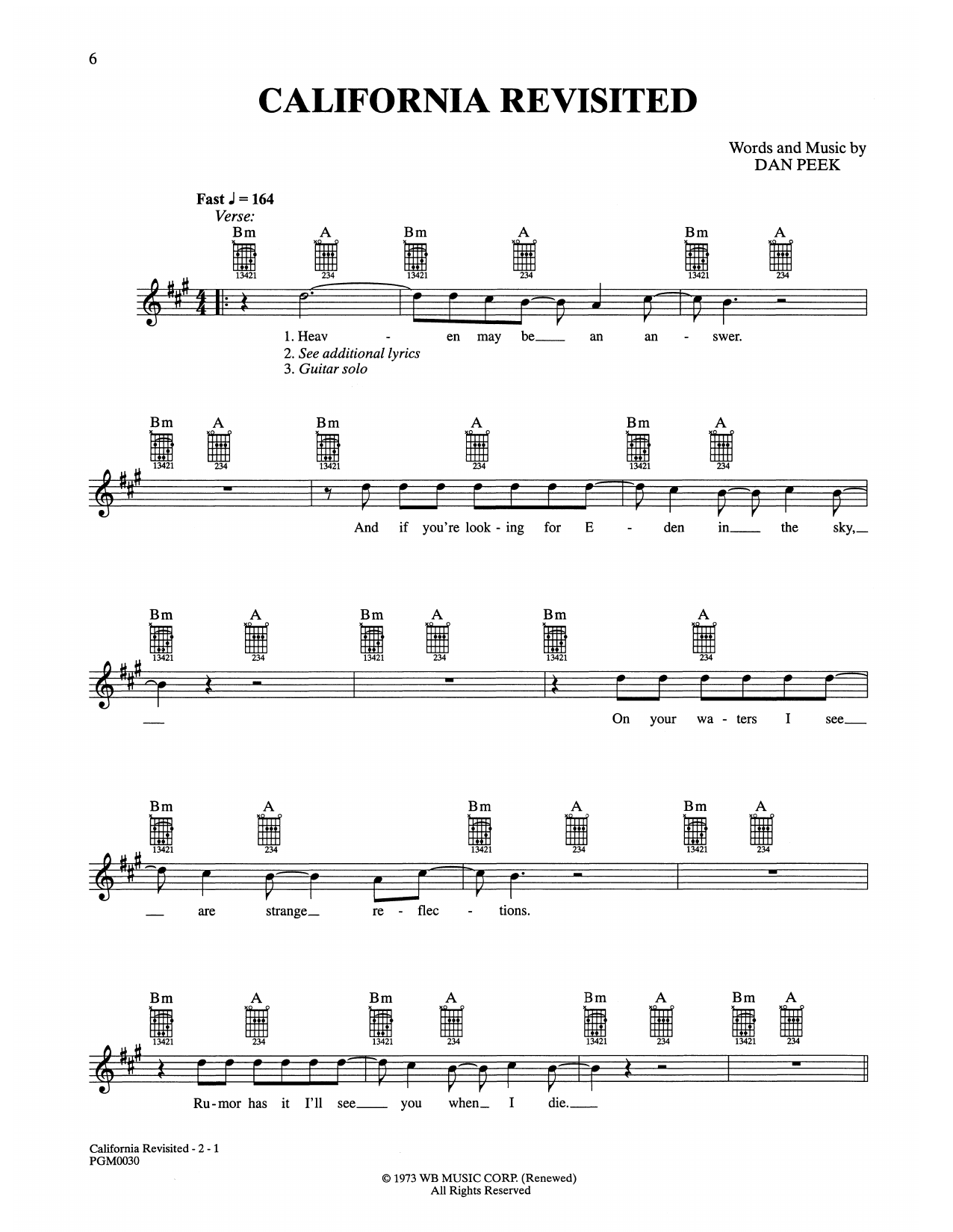 America California Revisited sheet music notes and chords arranged for Easy Guitar