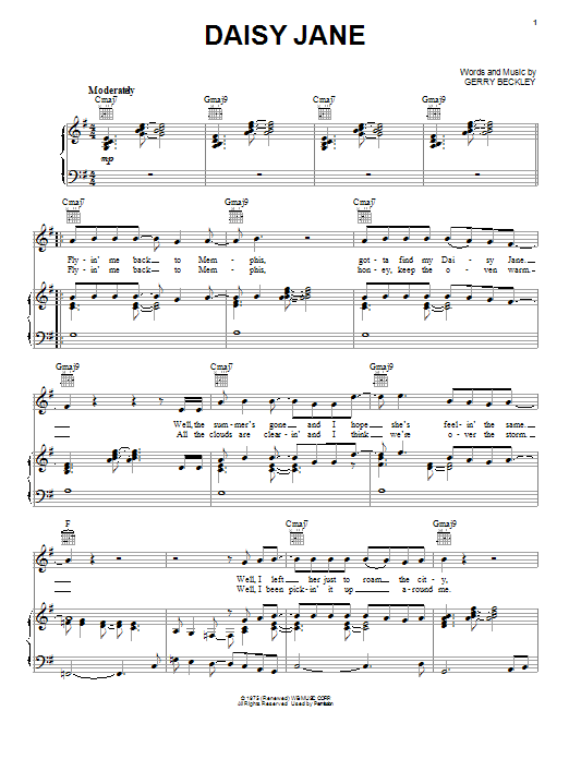 America Daisy Jane sheet music notes and chords arranged for Piano, Vocal & Guitar Chords (Right-Hand Melody)