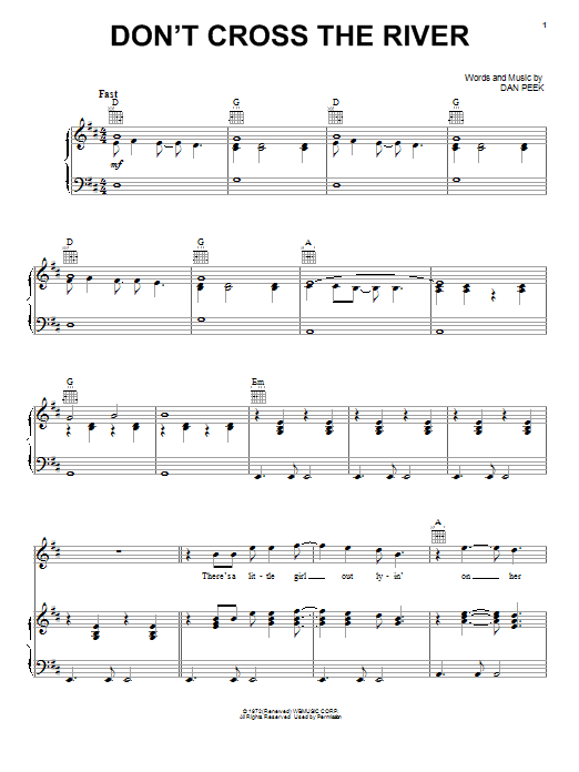 America Don't Cross The River sheet music notes and chords arranged for Easy Guitar