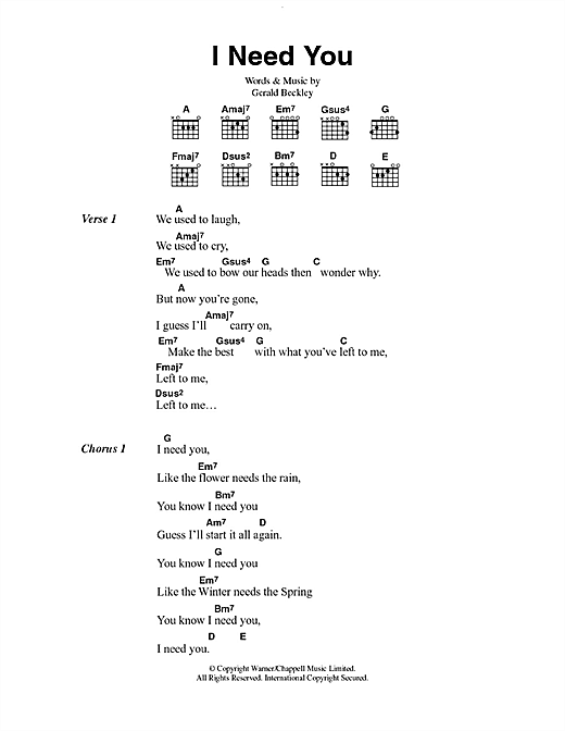 America I Need You sheet music notes and chords arranged for Easy Guitar
