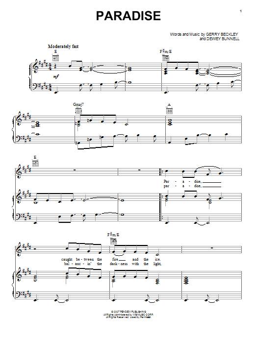 America Paradise sheet music notes and chords arranged for Piano, Vocal & Guitar Chords (Right-Hand Melody)
