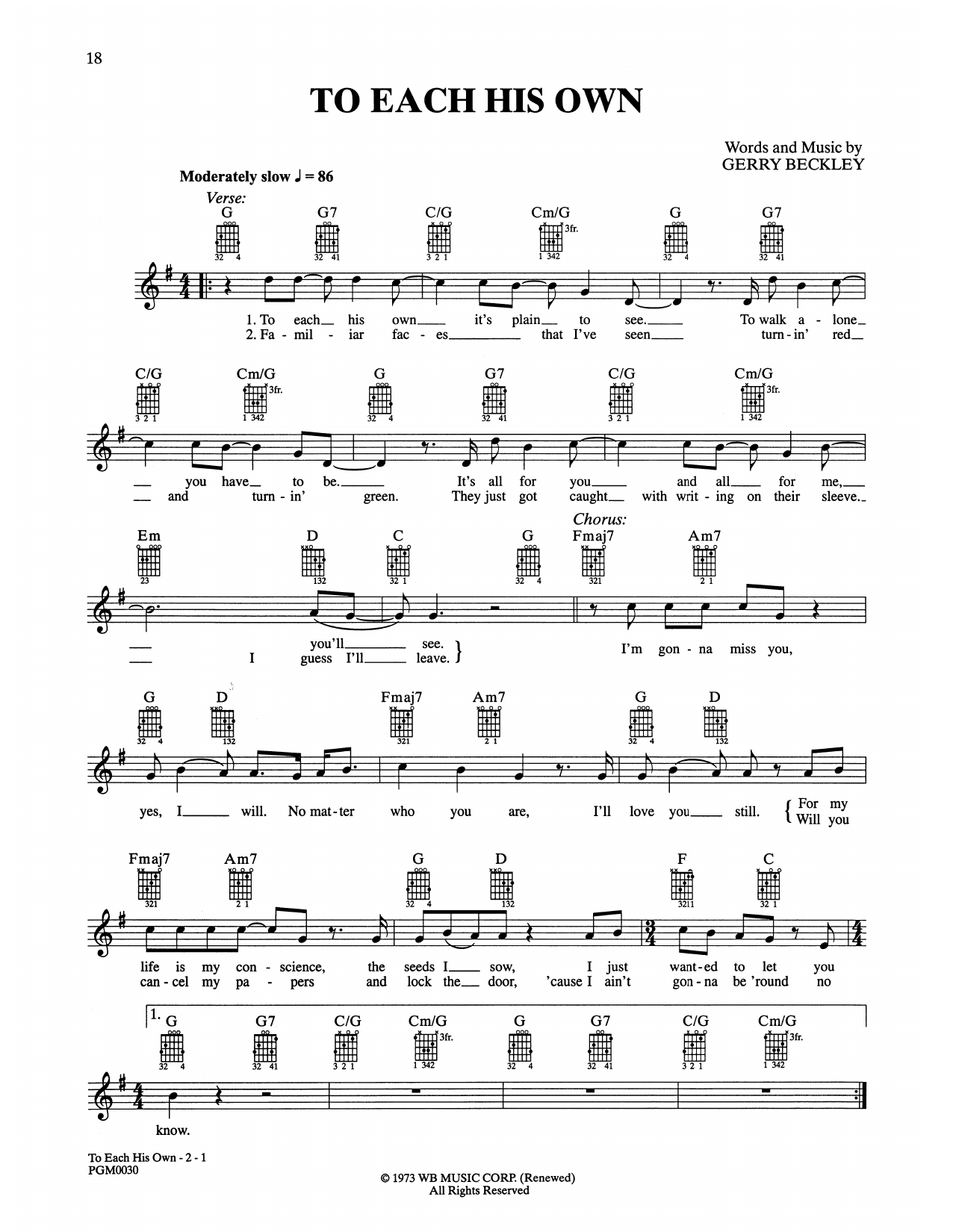 America To Each His Own sheet music notes and chords arranged for Easy Guitar