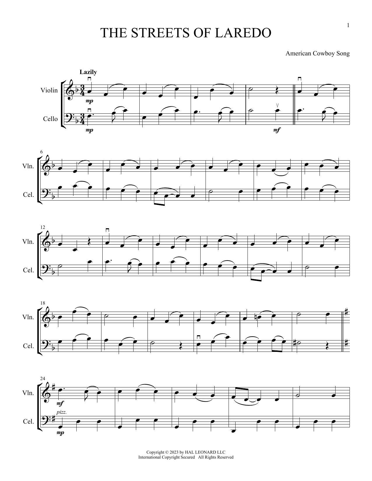 American Cowboy Song The Streets Of Laredo (arr. Michelle Hynson) sheet music notes and chords arranged for Instrumental Duet